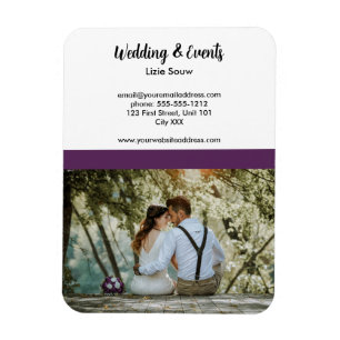 Imán morado y blanco boda