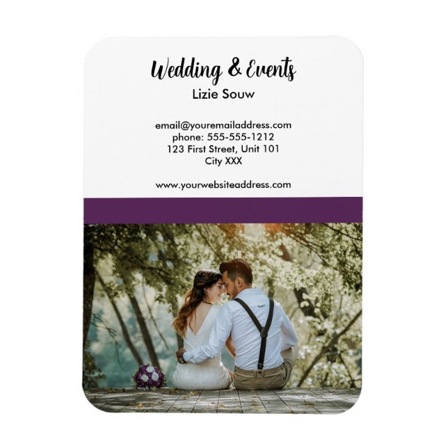 Imán morado y blanco boda (Vertical)