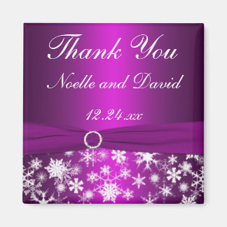 Imán Morado y blanco copos de nieve Boda Favor Magnet