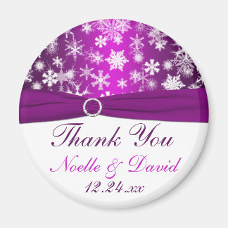 Imán Morado y blanco copos de nieve Boda Favor Magnet
