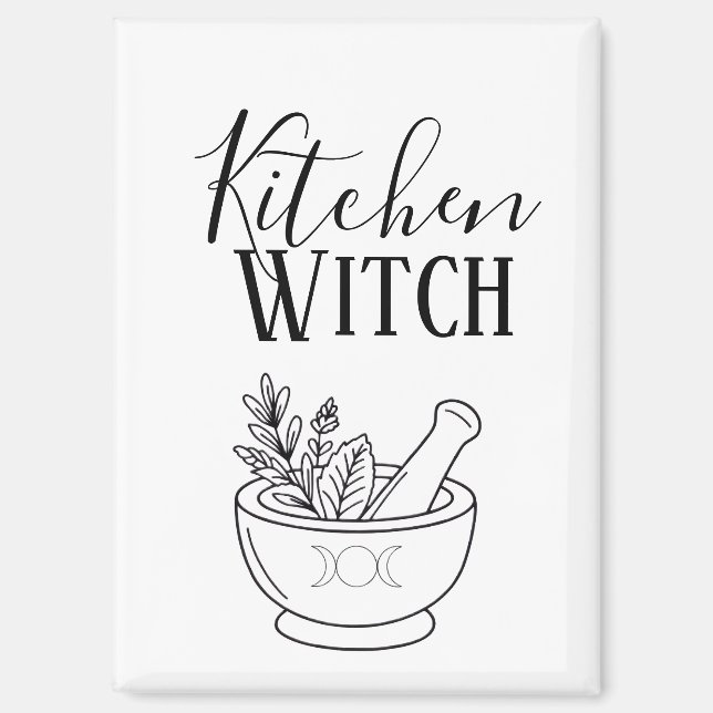 Imán Mortero y maja botánicos Bruja de la cocina (Anverso)