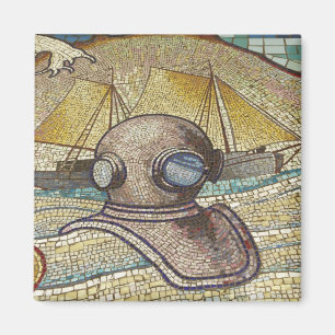 Imán Mosaico de casco antiguo de buzos