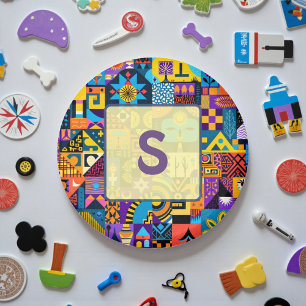 Imán Mosaico de Colcha Geométrica de Arte Popular Abstr