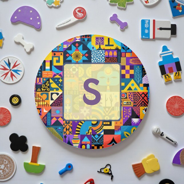 Imán Mosaico de Colcha Geométrica de Arte Popular Abstr (Subido por el creador)