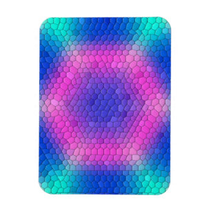 Imán Mosaico de hexágono rosa en degradado azul