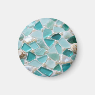 Imán Mosaico de vidrio de mar turquesa encanto costero