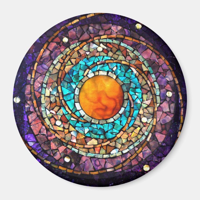 Imán Mosaico de vidrio manchado "Reloj celestial" (Frente)