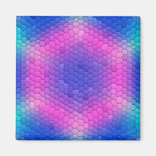 Imán Mosaico hexagonal rosado en degradado azul