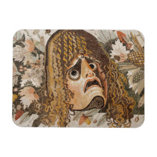 Imán Mosaico romano, con máscara, hojas y fruta