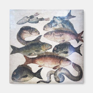 IMÁN MOSAICOS ROMANOS ANTIGUOS, PESCADOS, ESCENA DE VID