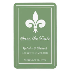 Imán Moss Green Fleur de Lis Save the Date Magnet
