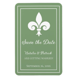 Imán Moss Green Fleur de Lis Save the Date Magnet