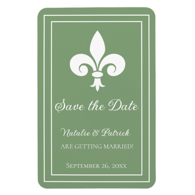 Imán Moss Green Fleur de Lis Save the Date Magnet (Vertical)