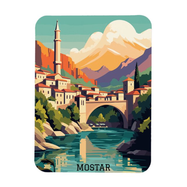 Imán MOstar Bosnia Herzegovina Retro Vintage Travel (Vertical)