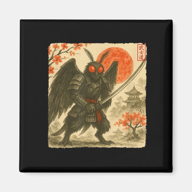 Imán Mothman Samurai Japanese Warrior Costume Sumi-e Ar (Frente)