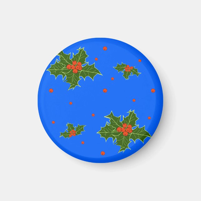 Imán Motif de los Navidades Holly (Ilex) sobre el azul  (Frente)