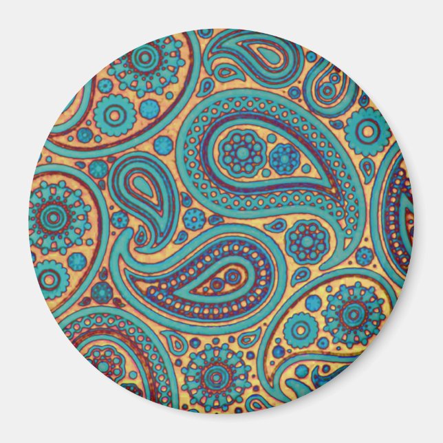 Imán Motismo del arcoiris turquesa retro Paisley (Frente)