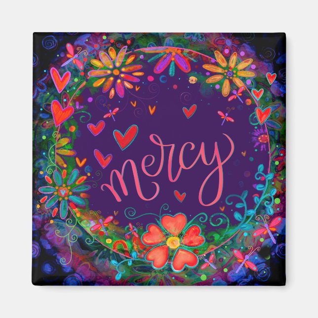 Imán Motivación Inspiradora floral de Mercy Purple Fun (Frente)
