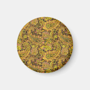 Imán Motivo Paisley en Amarillo, Marrón sobre Fondo Neg