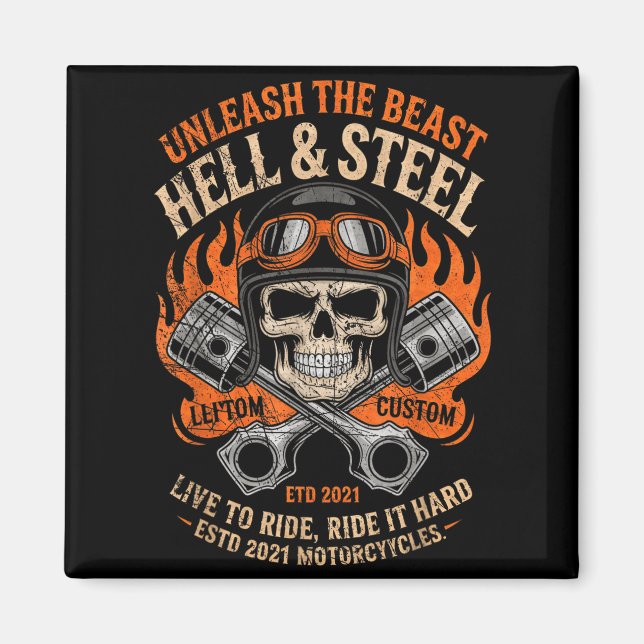 Imán Motorcycle Skull And Ston Crossbones For Men Biker (Frente)