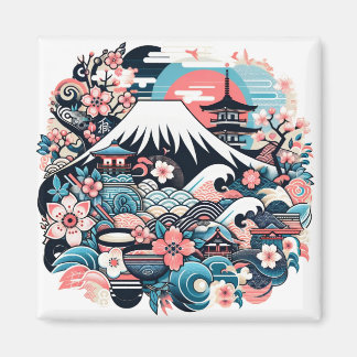 Imán Mount Fuji & Sakura - Traditional Japanese Magnet