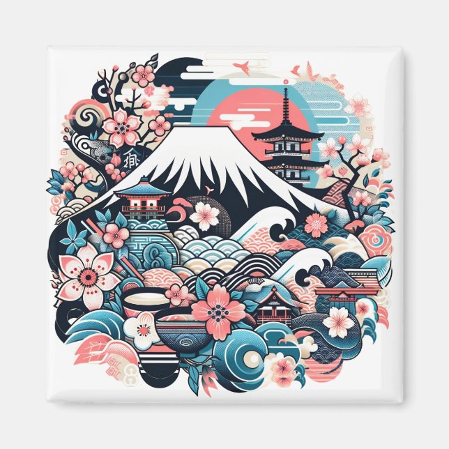 Imán Mount Fuji & Sakura - Traditional Japanese Magnet (Frente)