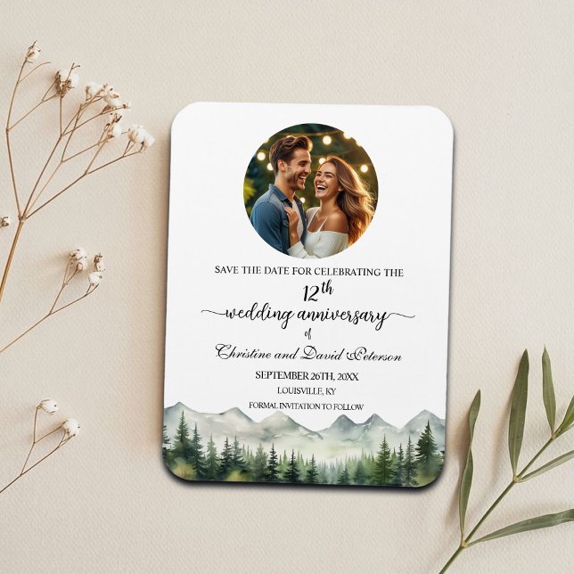 Imán Mountain Pine 12 Wedding Anniversary Save the Date (Subido por el creador)