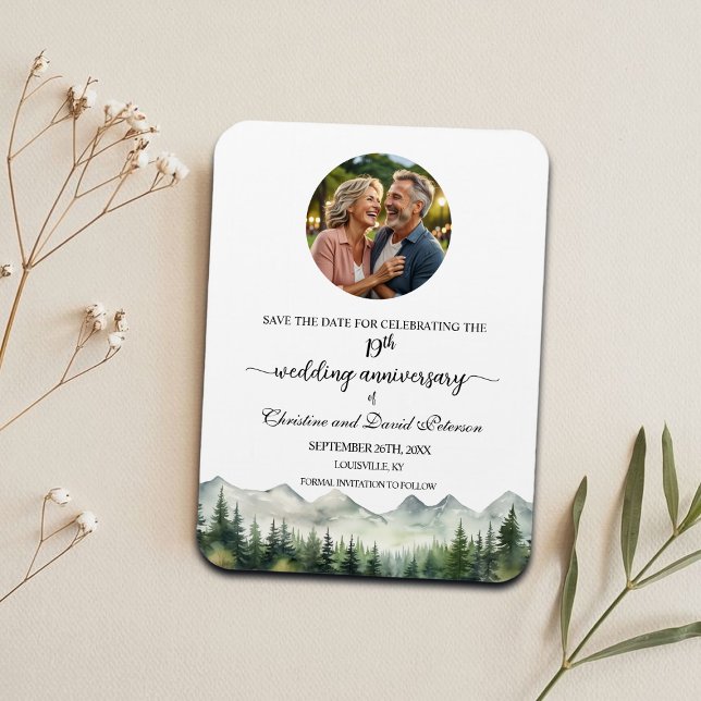 Imán Mountain Pine 19 Wedding Anniversary Save the Date (Subido por el creador)