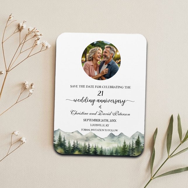 Imán Mountain Pine 21 Wedding Anniversary Save the Date (Subido por el creador)