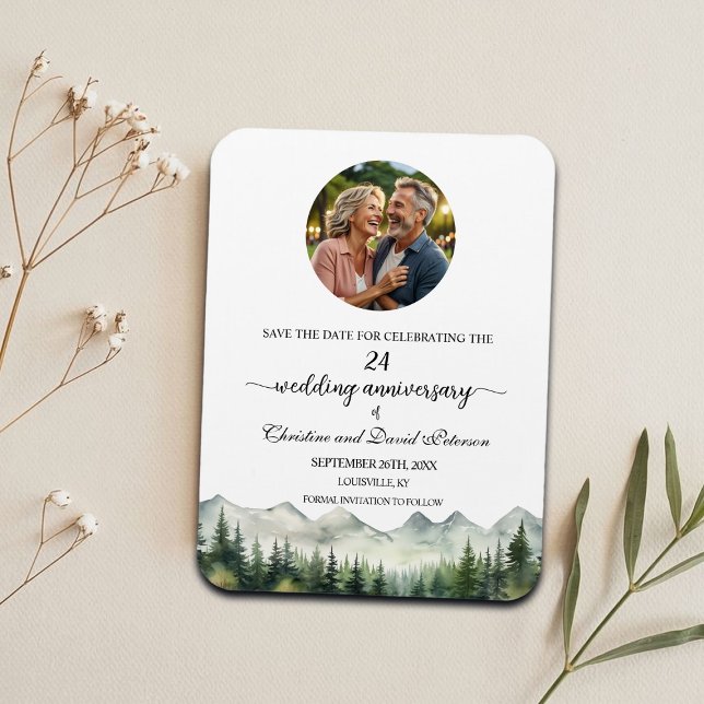 Imán Mountain Pine 24 Wedding Anniversary Save the Date (Subido por el creador)