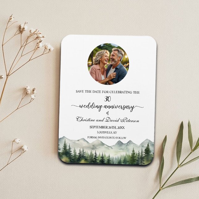 Imán Mountain Pine 30 Wedding Anniversary Save the Date (Subido por el creador)