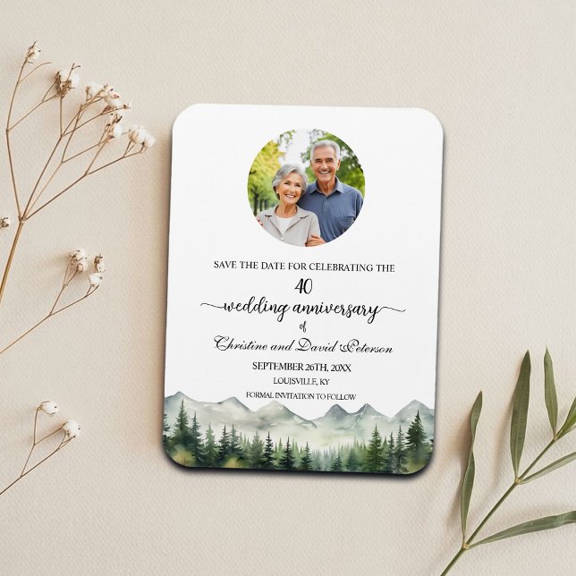 Imán Mountain Pine 40 Wedding Anniversary Save the Date (Subido por el creador)