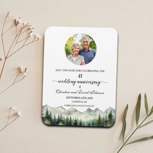 Imán Mountain Pine 41 Wedding Anniversary Save the Date (Subido por el creador)
