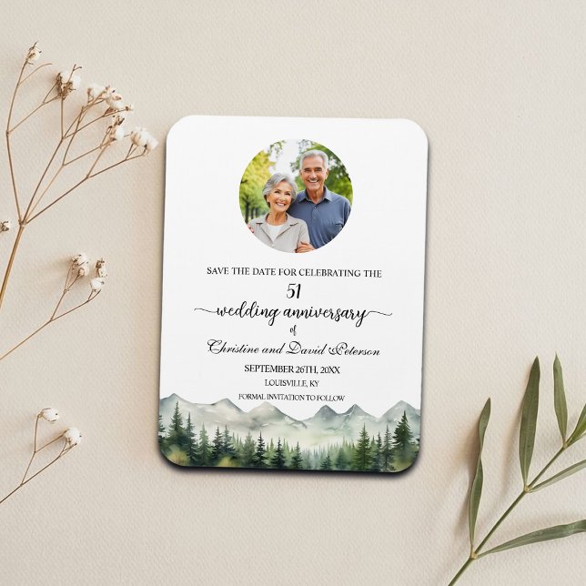 Imán Mountain Pine 51 Wedding Anniversary Save the Date (Subido por el creador)