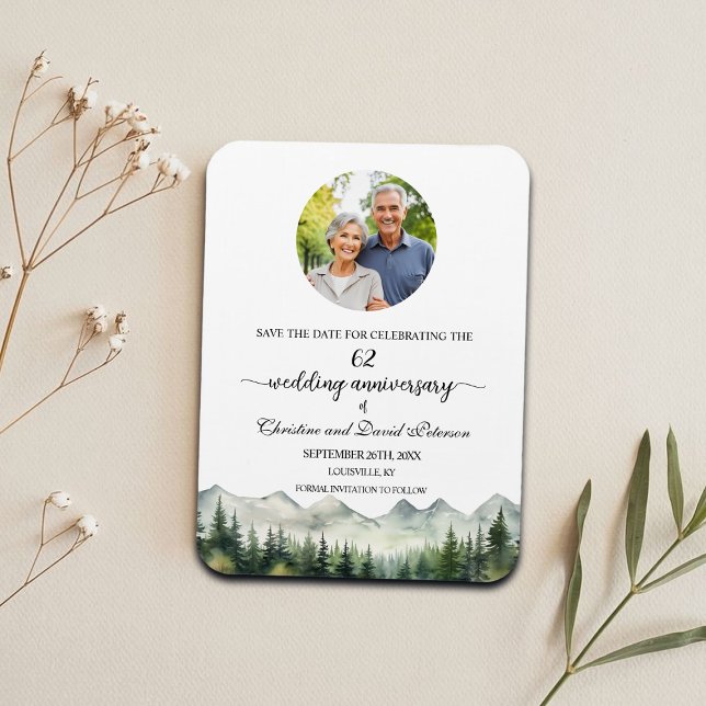 Imán Mountain Pine 62 Wedding Anniversary Save the Date (Subido por el creador)