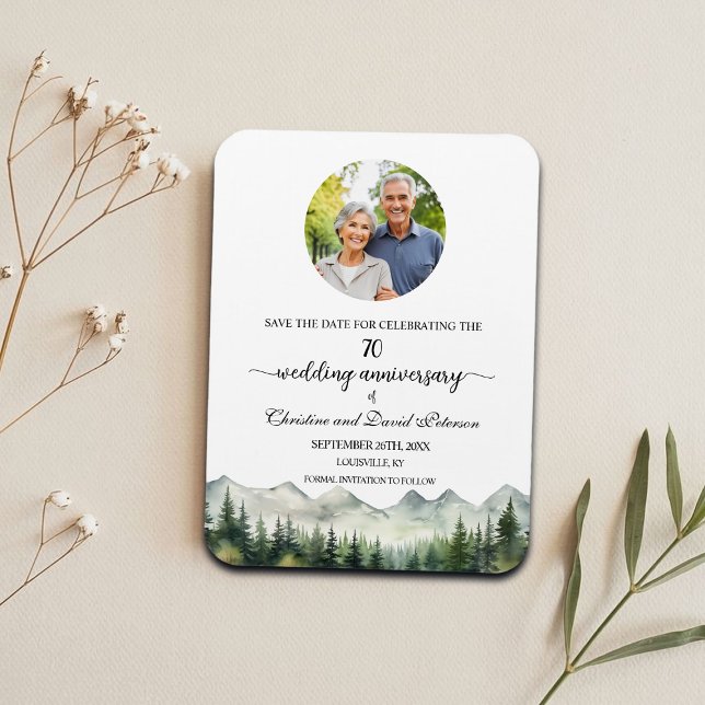 Imán Mountain Pine 70 Wedding Anniversary Save the Date (Subido por el creador)