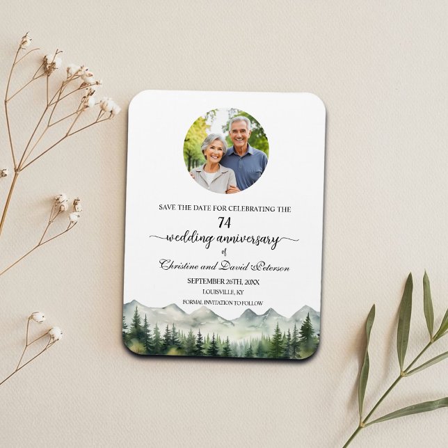 Imán Mountain Pine 74 Wedding Anniversary Save the Date (Subido por el creador)