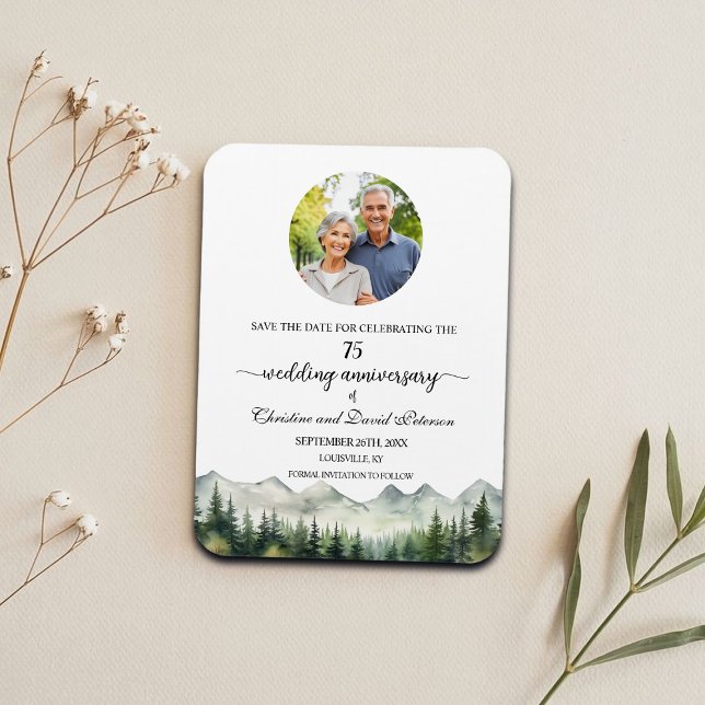 Imán Mountain Pine 75 Wedding Anniversary Save the Date (Subido por el creador)