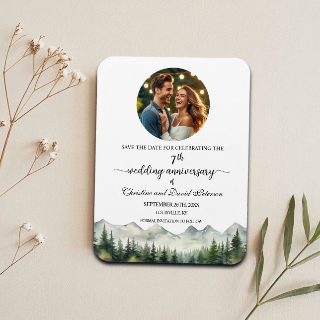 Imán Mountain Pine 7 Wedding Anniversary Save the Date (Subido por el creador)
