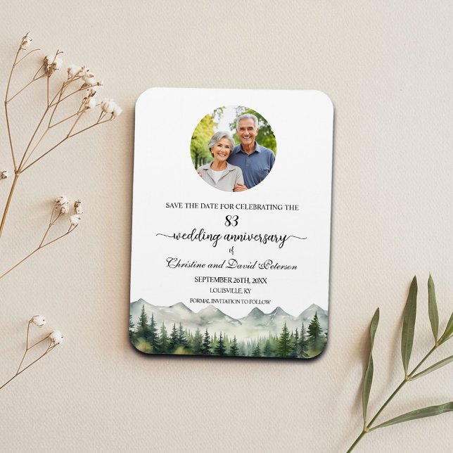 Imán Mountain Pine 83 Wedding Anniversary Save the Date (Subido por el creador)