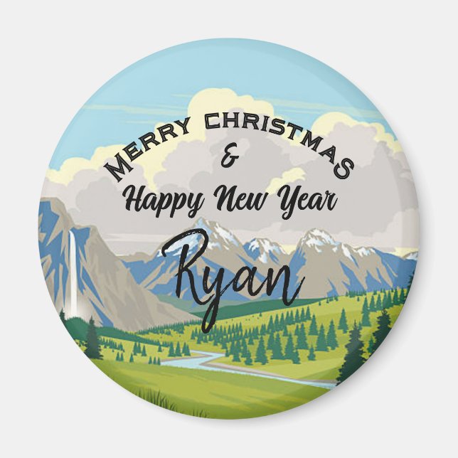 Imán Mountain Scene Country Add a Name (Frente)