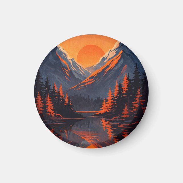 Imán Mountain Sunset Reflection Fiery Orange Sky  (Frente)