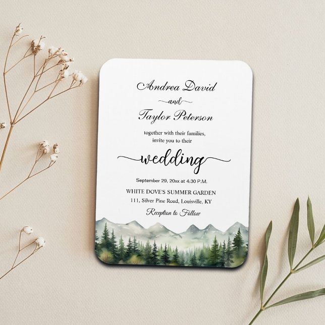 Imán Mountains and Pines Elegant Wedding Invitation (Subido por el creador)