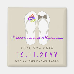 Imán Mr. & Mrs. Flip Flops Beach Wedding Save The Date
