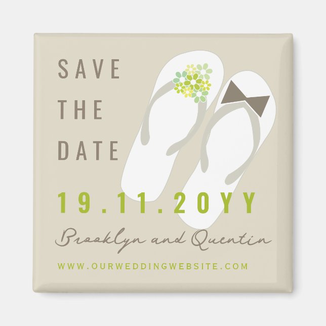 Imán Mr. & Mrs. Flip Flops Beach Wedding Save The Date (Frente)