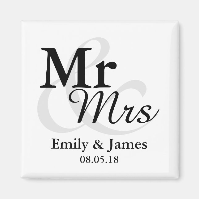 Imán Mr&Mrs. Simple Elegant Typography Wedding Favor (Frente)