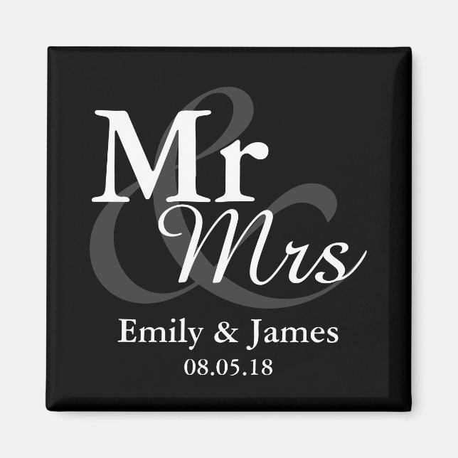 Imán Mr&Mrs. Simple Elegant Typography Wedding Favor (Frente)
