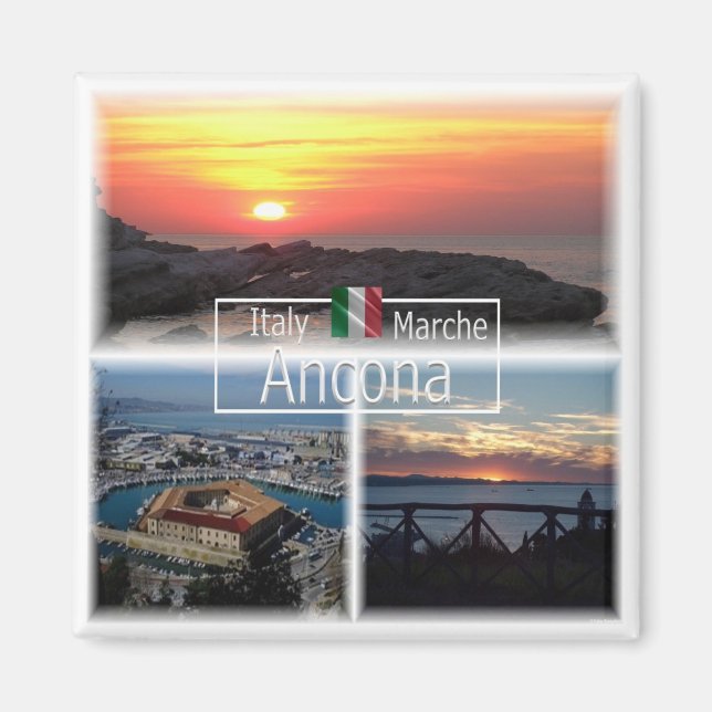 Imán MRC028 ANCONA panorama puesta de sol lazzareto, Fr (Frente)