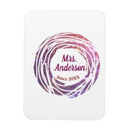 Imán Mrs name pink mauve border since year wedding brid