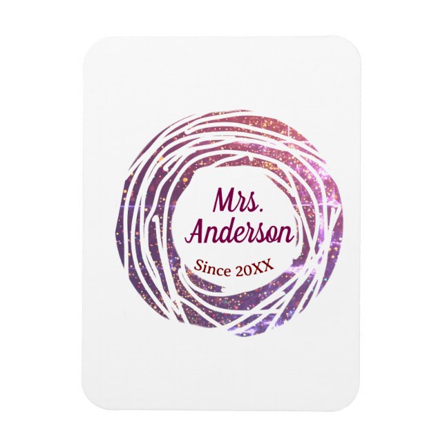 Imán Mrs name pink mauve border since year wedding brid (Vertical)